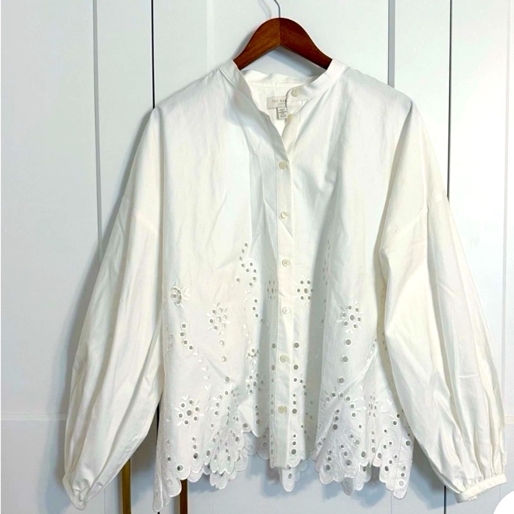 Ted Baker White Eyelet Button-Up Blouse
